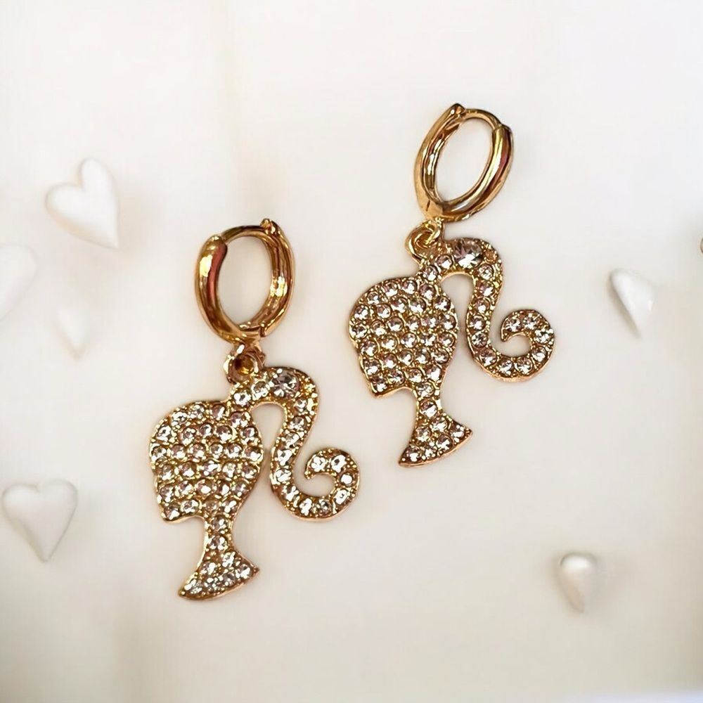 💎2/$30💎 Barbie Clear Rhinestone Gold Tone Dangle Earrings NWT